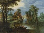 Marten Rijckaert River landscape with religious theme Flight into Egypt oil painting artist